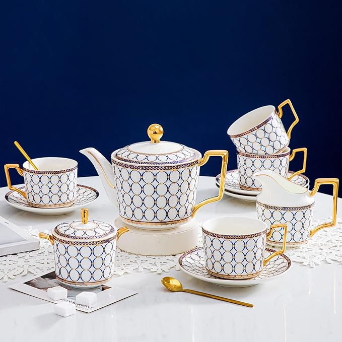 CwlwGO 15-Piece Porcelain Tea Service
