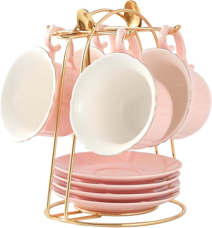 DUJUST Porcelain Cappuccino Cups & Saucer Set