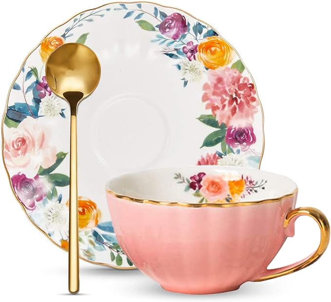 OneUstar Ceramic Floral Cappuccino Cup & Saucer Set